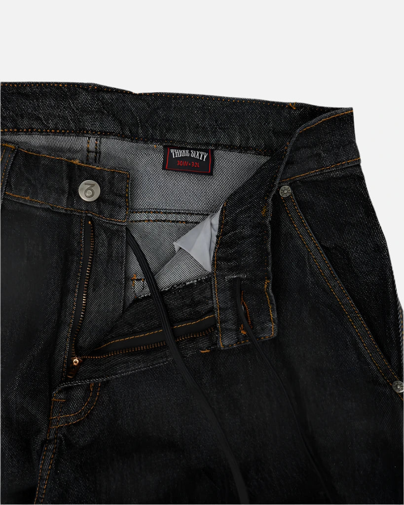 Three sixty london - og baggy fit work denim jeans - washed black black denim jeans