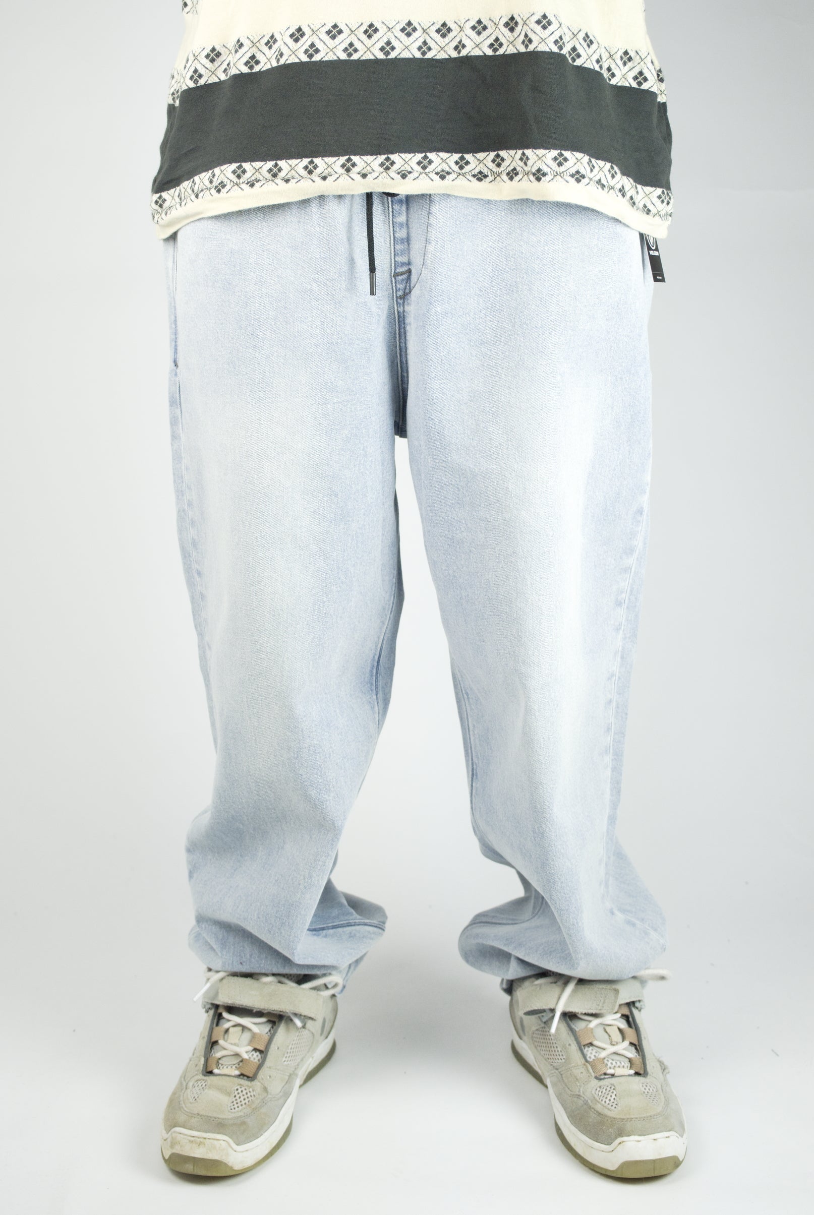 Volcom - freazy loose fit denim - elasticated wasteband drawstring jeans - acid wash blue