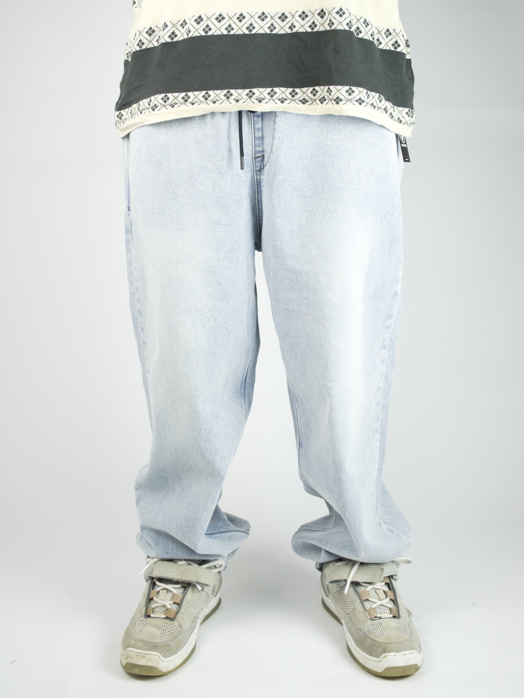 Volcom - freazy loose fit denim - elasticated wasteband drawstring jeans - acid wash blue