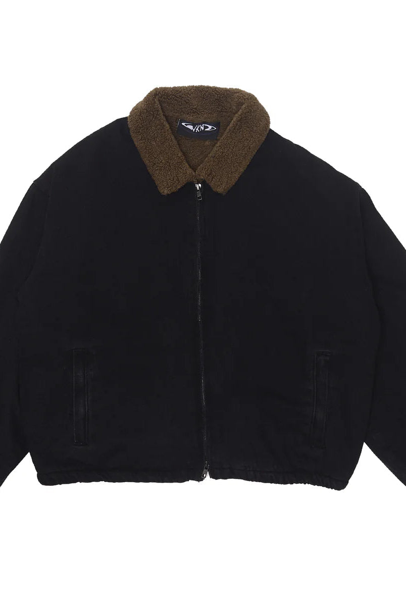 Wknd - sherpa lined zip denim jacket - washed black