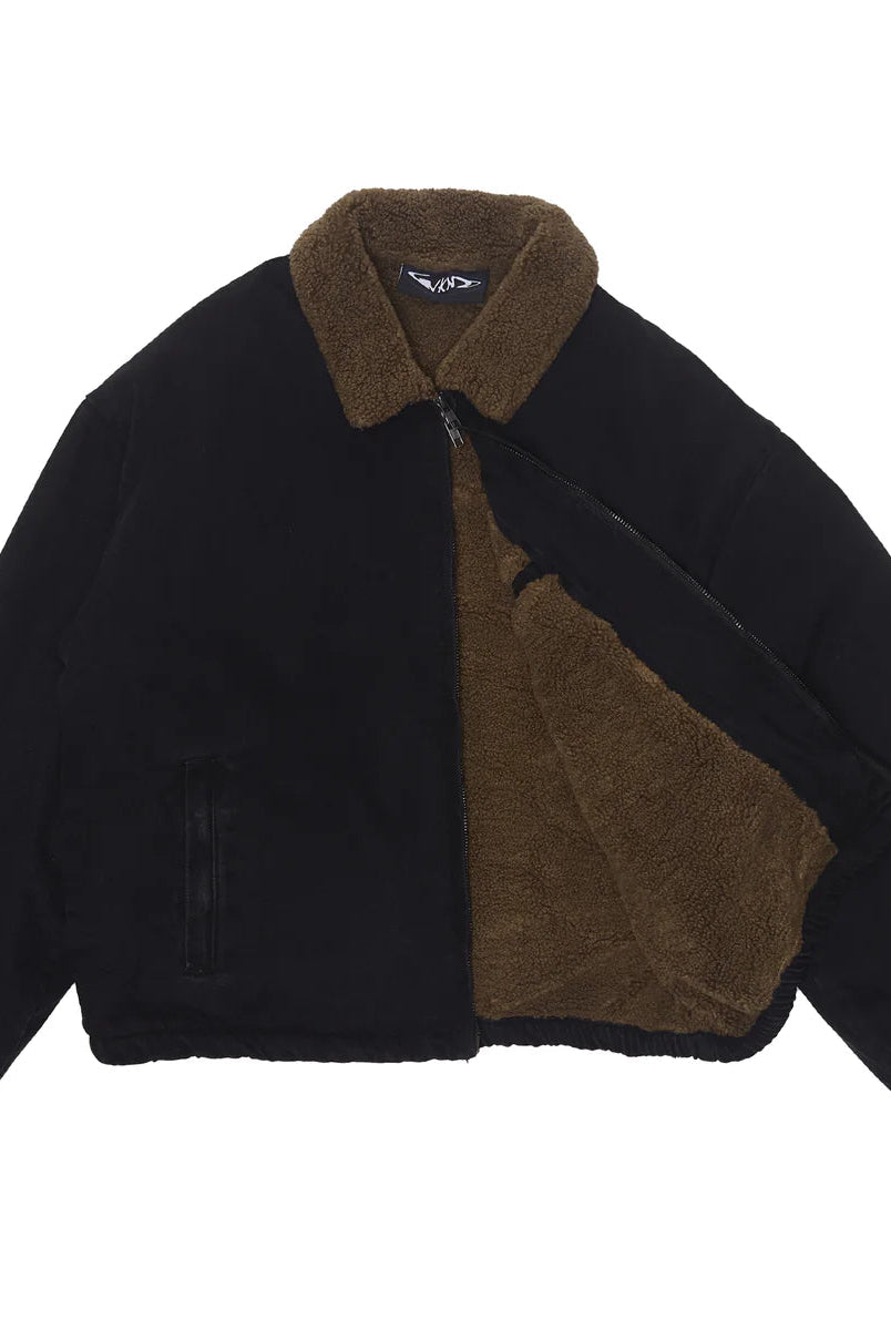 Wknd - sherpa lined zip denim jacket - washed black