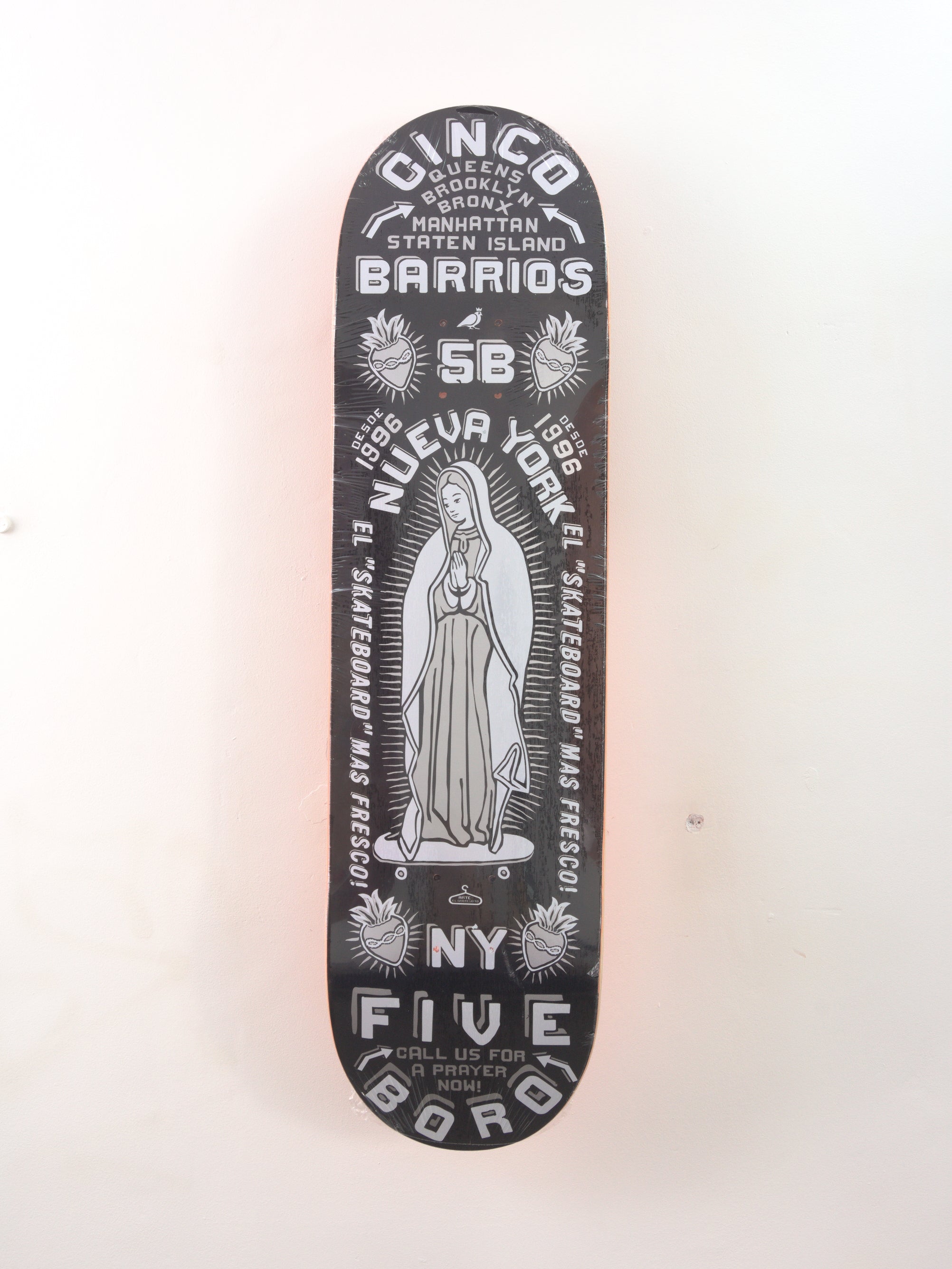 5 boro – 5b cinqo barrios skateboard deck 8.25’’ x 32.00’’ skateboard deck religious