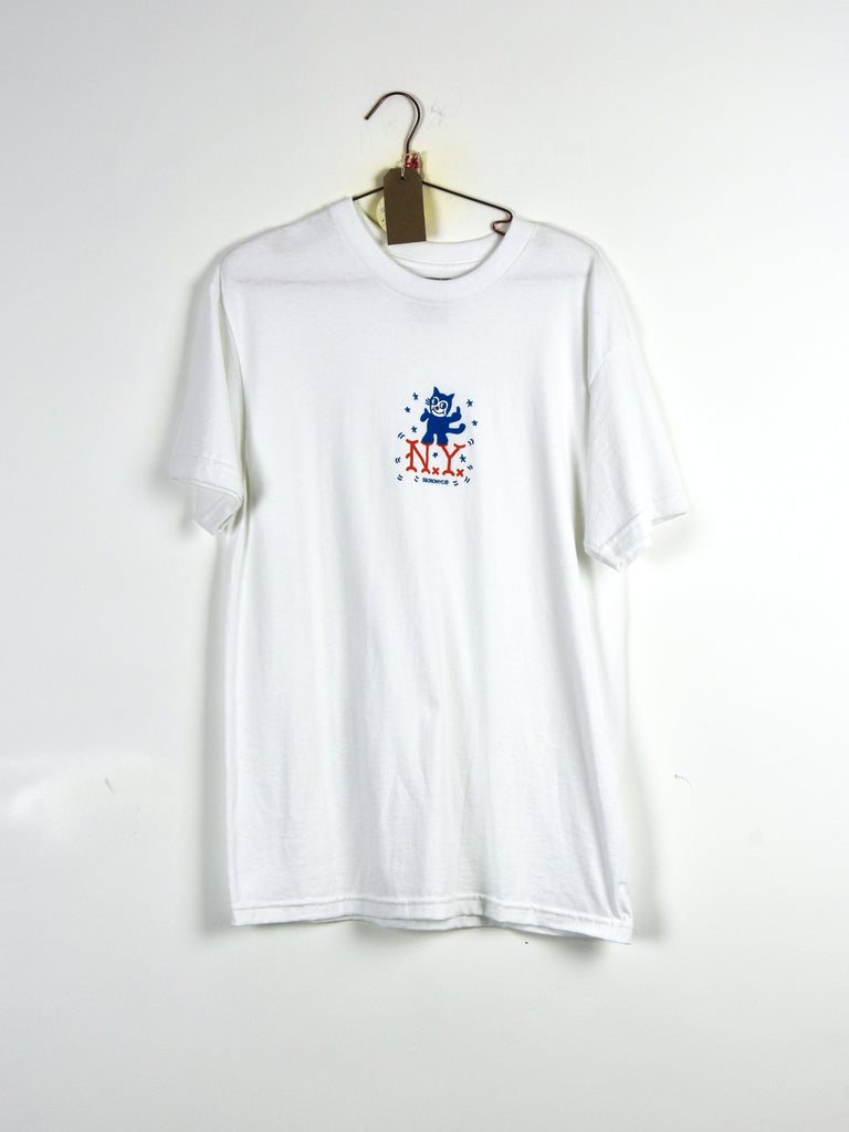 M 5 boro - nyc cat tee shirt - blue / orange - medium - last t grind supply company uk