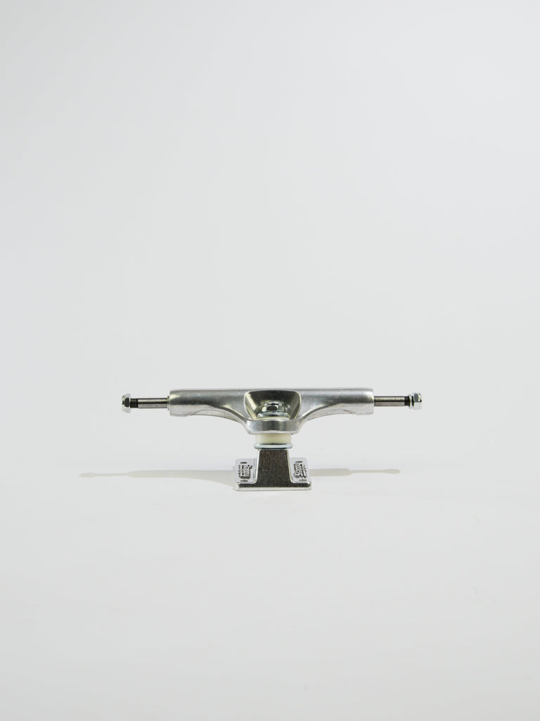 Metal skateboard truck with silver finish from Slappy Trucks St1 Classics Raw Polish