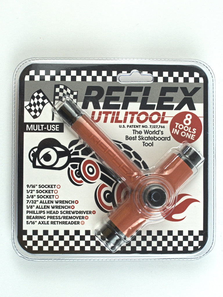 Reflex Hardware Utilitool in a blister pack, featuring versatile skateboard tools