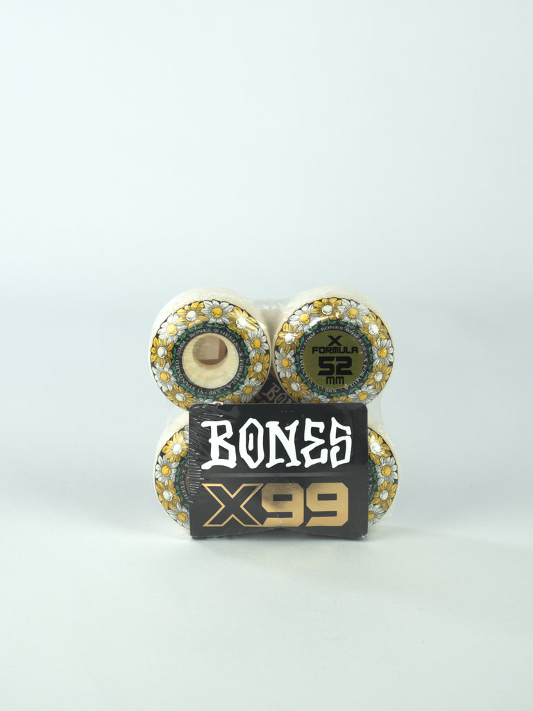 Set of four Bones Wheels X Formula V1 Standard 99a 52 mm - Pushing Up Daisies skateboard wheels