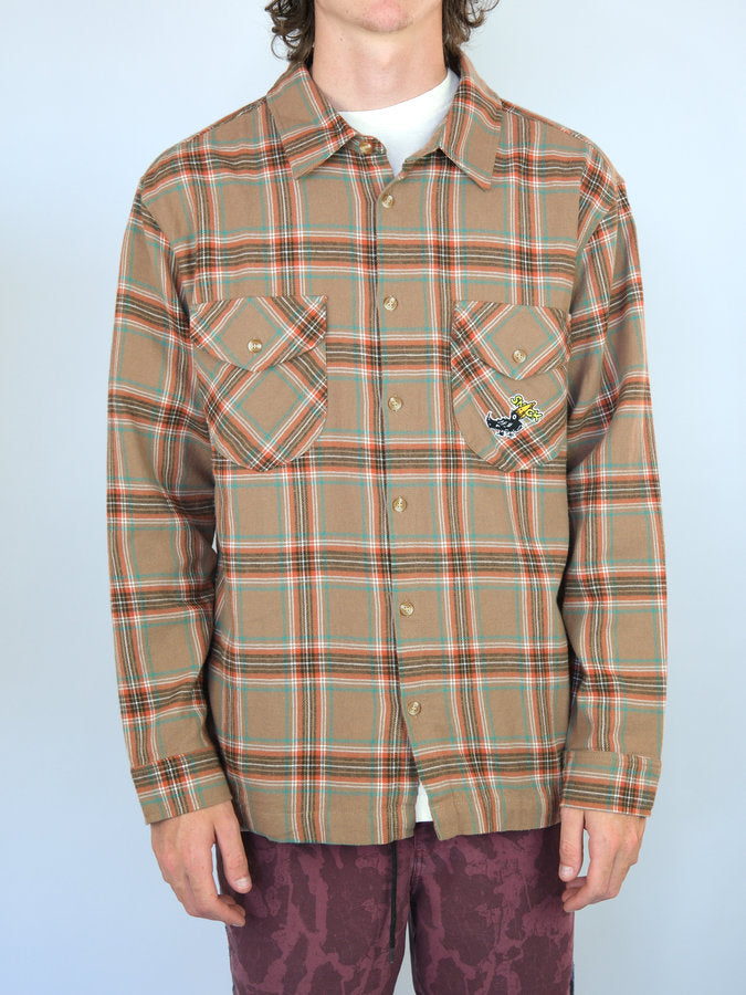 Plaid flannel button-up shirt with two chest pockets from Snack Skateboards Blackbird collection