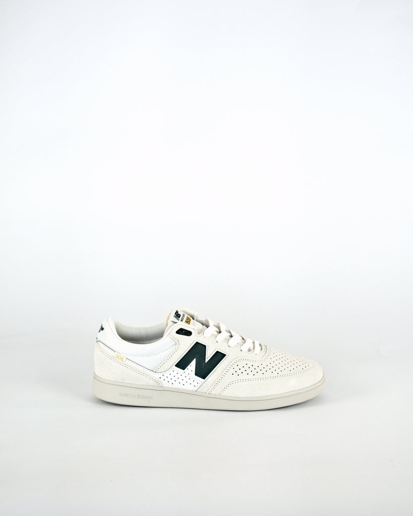 White sneaker with green N logo, New Balance Numeric Brandon Westgate 508 pro skate shoe