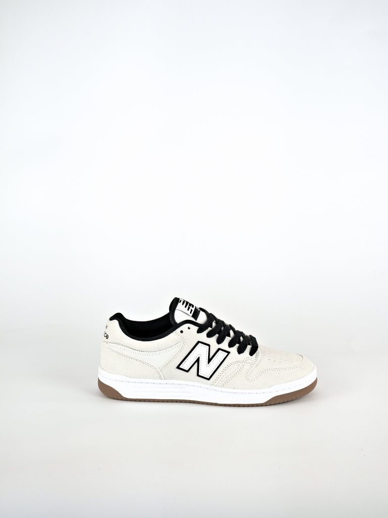 White New Balance Numeric NM 480’s Team Shoe with black accents and gum sole