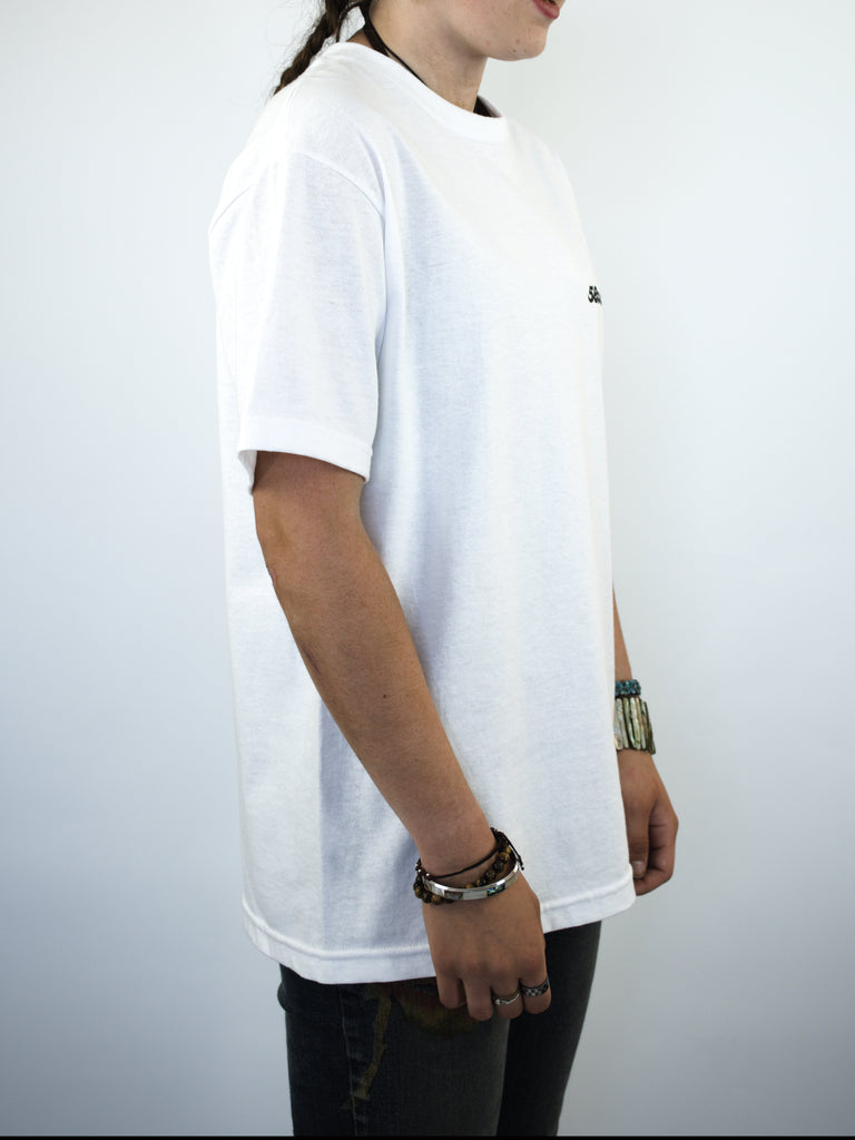 White oversized T-shirt featuring a small logo, ideal for the 5 Boro NYC Cat Tee