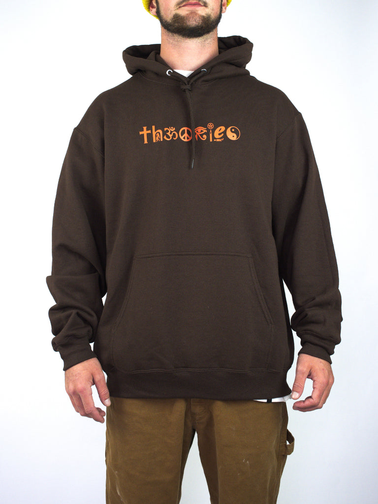 Brown Theories Of Atlantis Coexist Hoodie featuring colorful print on front