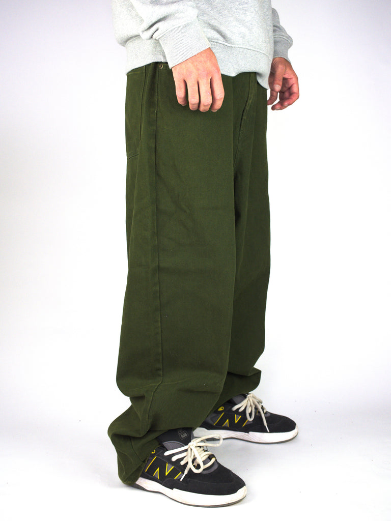 Loose-fitting dark green Plaza Denims in Washed Army Green from Theories of Atlantis