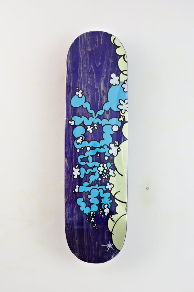 Snack Skateboards Vapourz skateboard deck featuring abstract blue and green designs