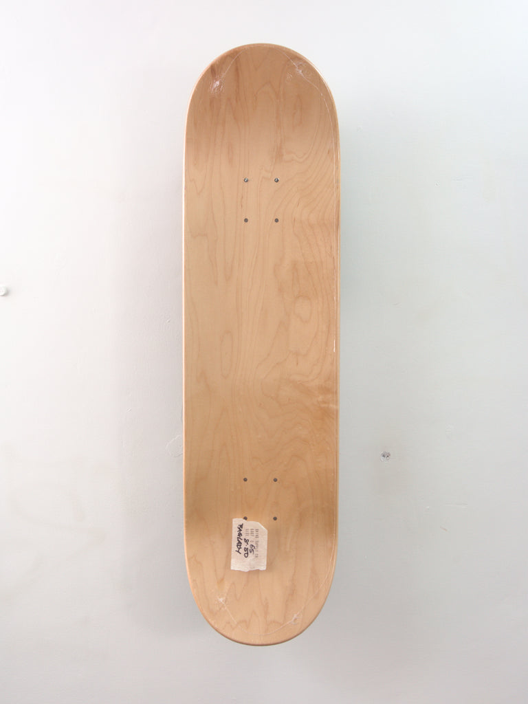 Blank wooden skateboard deck with visible screw holes.