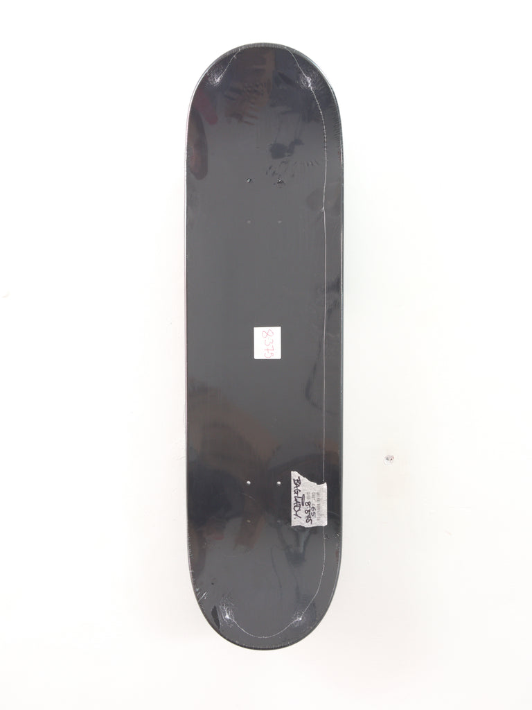 Black skateboard deck without wheels or trucks.