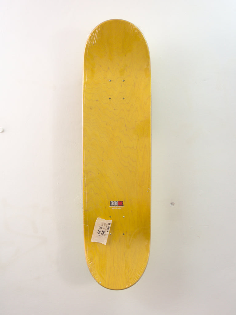 Yellow Shinya Nohara skateboard deck with price tag from 5 Boro Pro Series