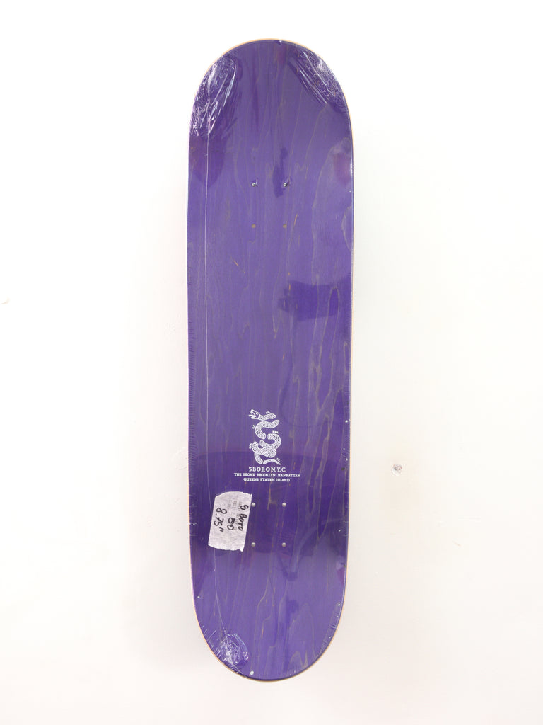 Purple 5 Boro Snake Skateboard Deck with logo, 8.75 x 32.25 size, Black & White design