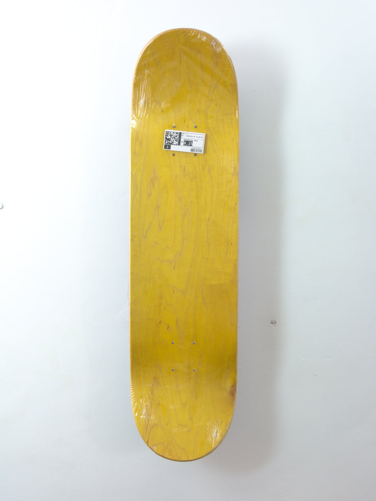 Yellow paranormal skateboard deck without wheels or trucks, 8.25 x 32.00 size