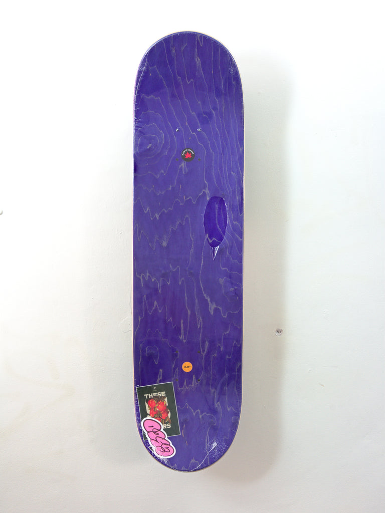 Purple skateboard deck with logo sticker from Limited Edition Grind Supply Co model