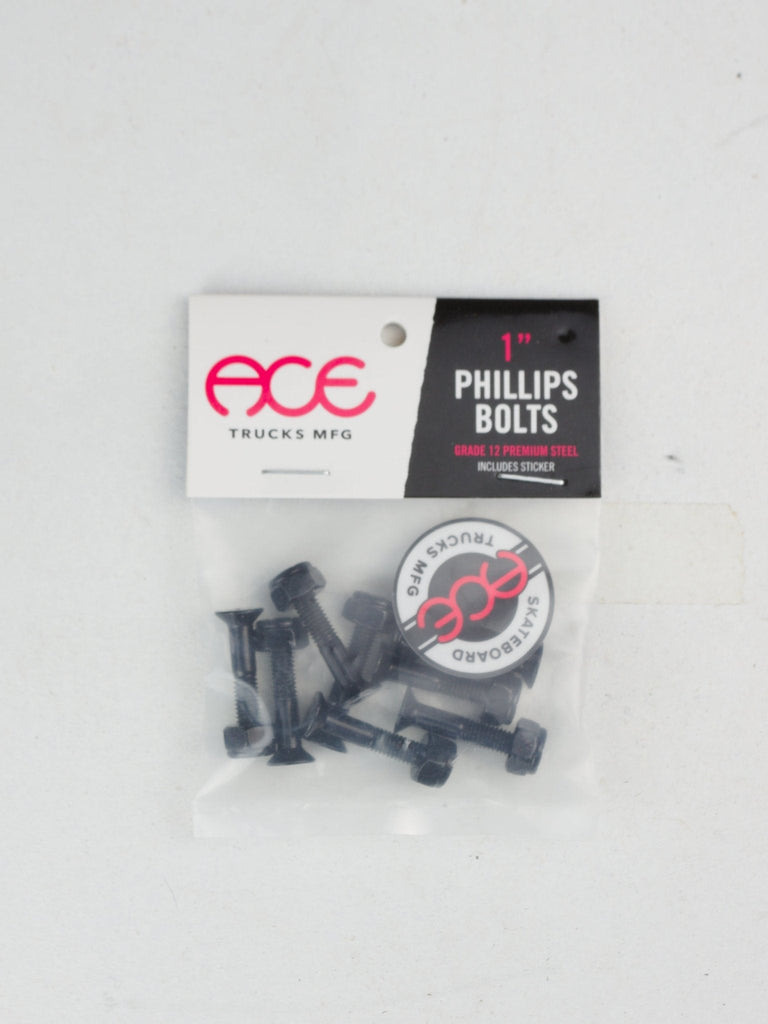 Ace Trucks Mfg. 1 inch Phillips Skateboard Bolts pack of 8 for sturdy skateboard assembly