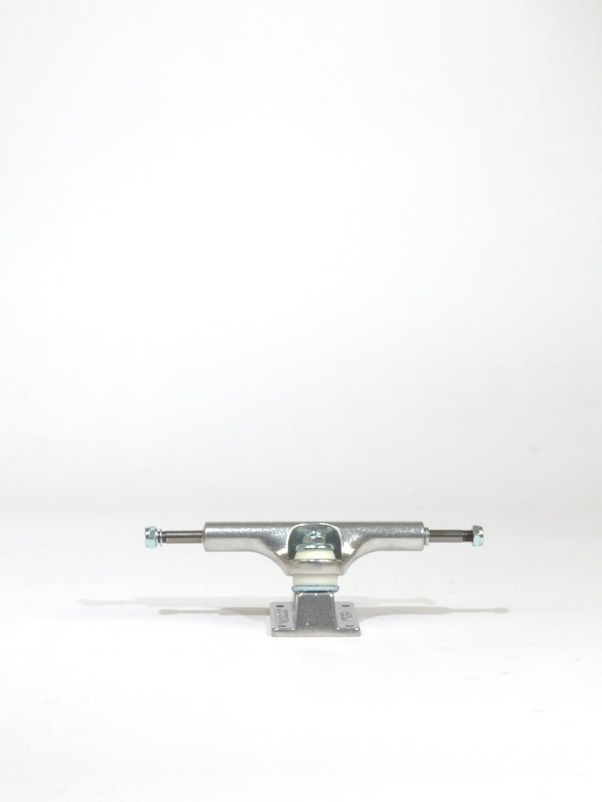 Skateboard truck made of silver-colored metal.
