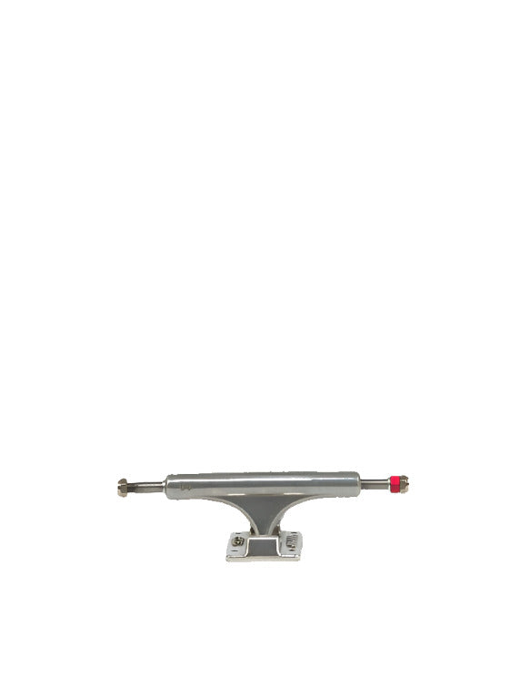 Skateboard truck featuring a silver body and red pivot cup from Ace Trucks - Af1 44 Low