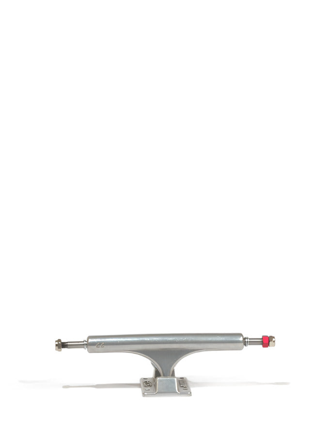 Ace Trucks Af1 44 Skateboard Truck with silver finish and red bushing for wide boards