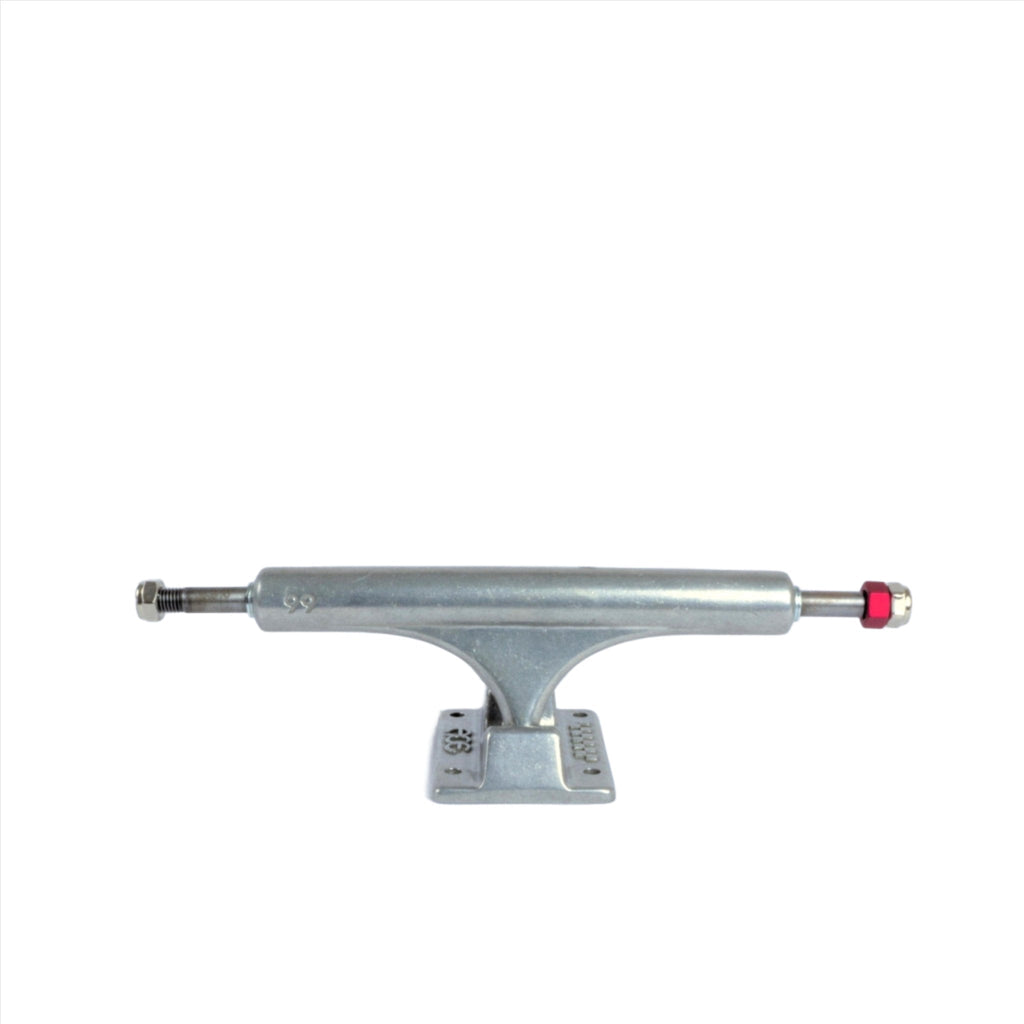 Ace Trucks Af1 60 Skateboard Trucks in raw finish with silver metal and red bushing