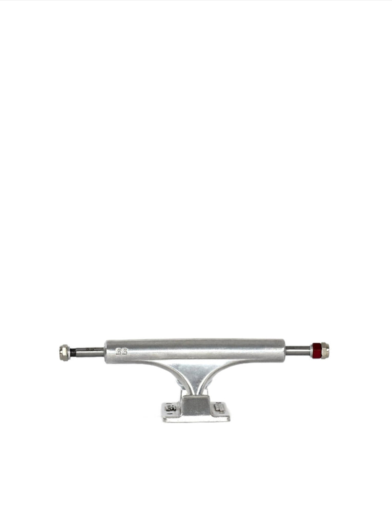 Ace Trucks Af1 Hollow 55 Skateboard Truck in raw finish with red bushing and silver metal