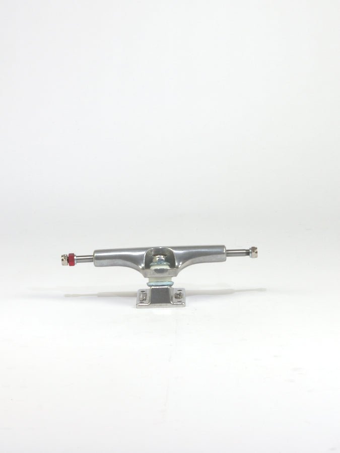 Silver metal skateboard truck from Ace Trucks Af1 55 model with a raw finish