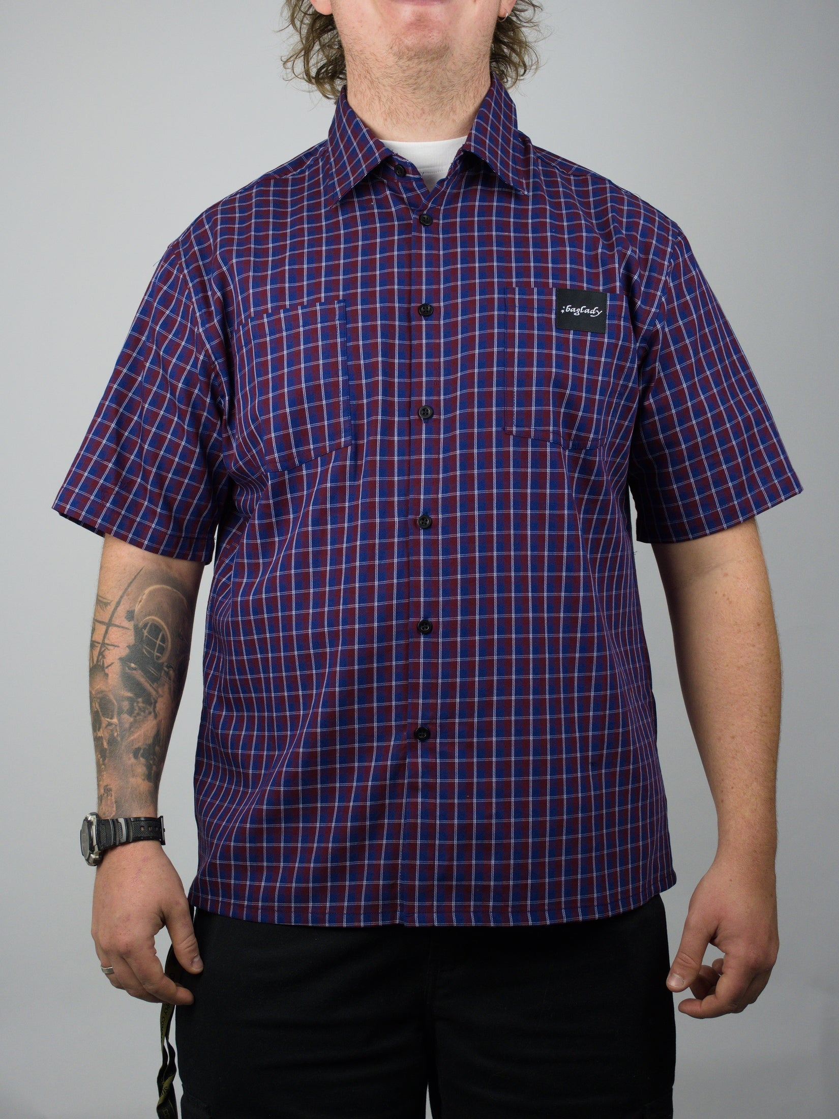 Bag lady - red plaid shirt