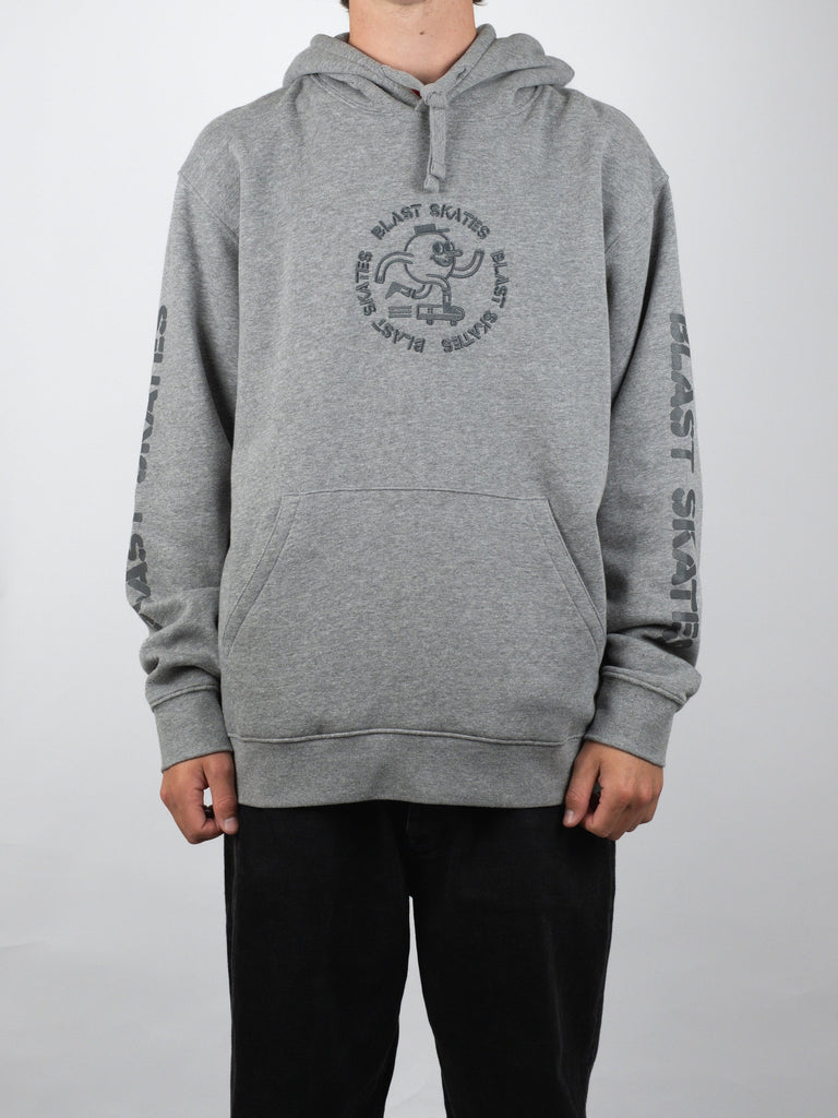 Blast Skates - Stencil Logo Heavyweight Hooded Sweatshirt Grey Melange Fast Shipping Grind Supply Co Online Skateboard Shop
