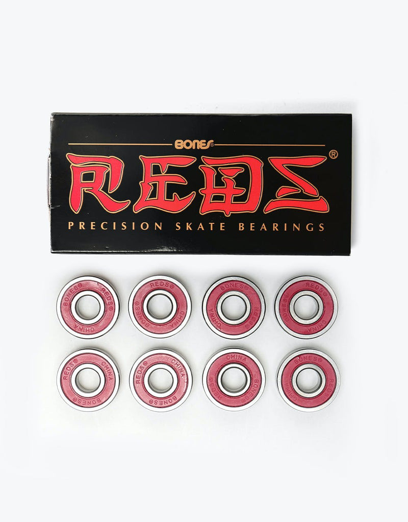 Set of Bones Reds precision skateboard bearings with packaging.
