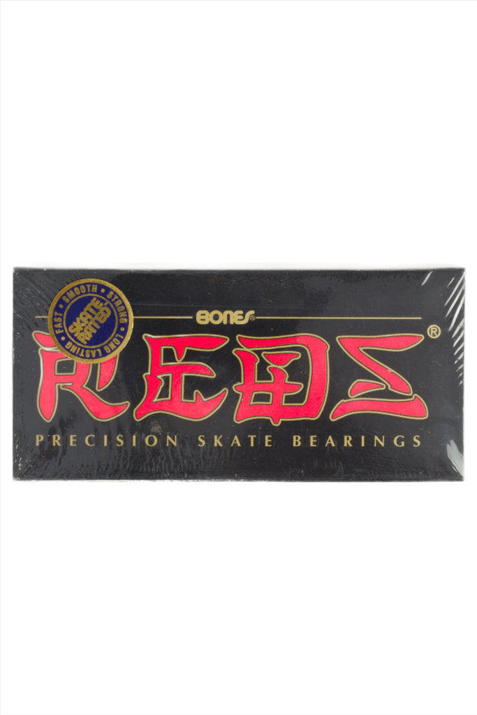 Box of Bones Bearings Reds 8 Pack with red logo against a black background