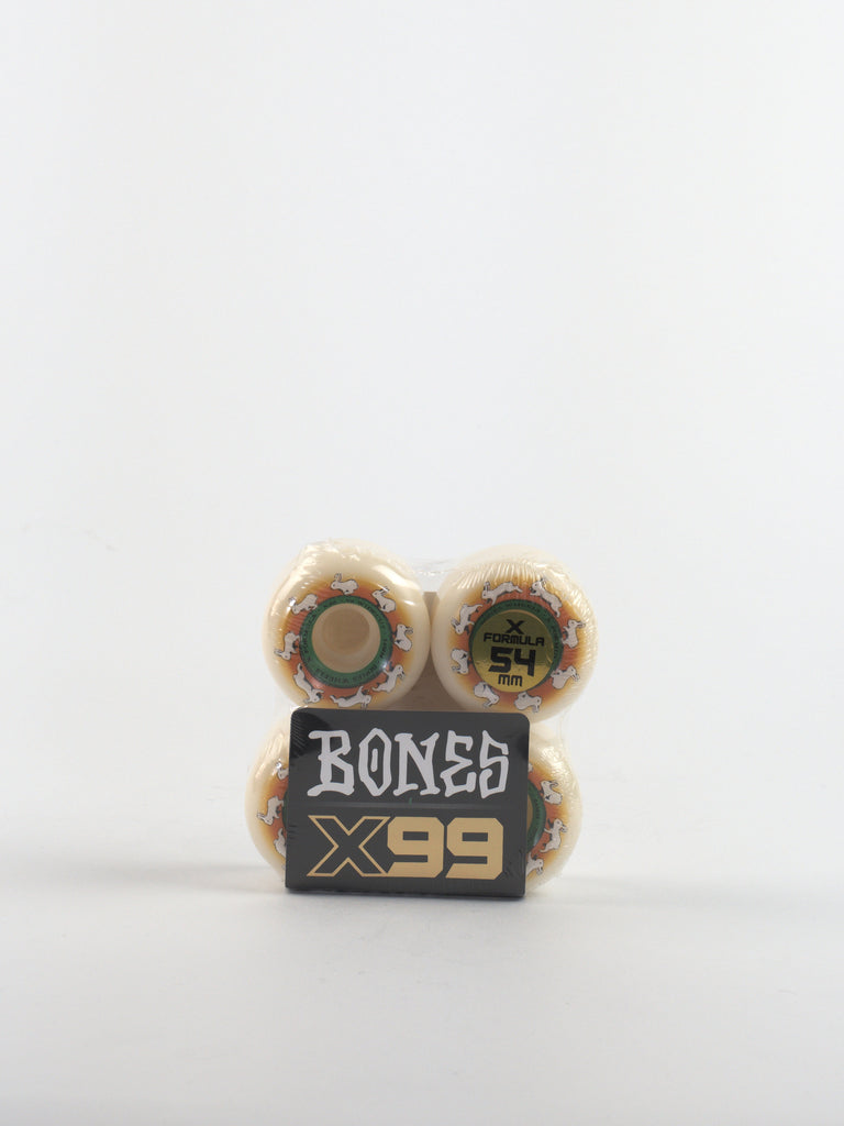 Set of skateboard wheels featuring BONES X99 branding, suitable for Runny Bunny Formula V6 Widecut 99a