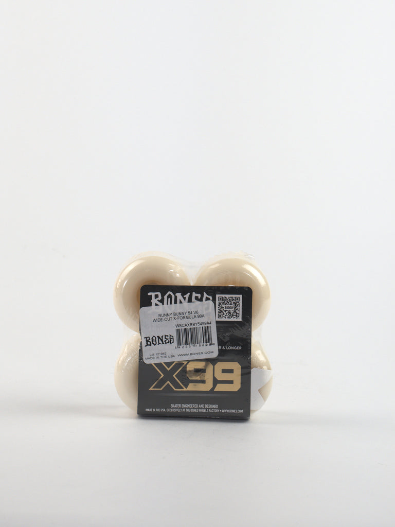 Set of four Bones Wheels in X99 Formula V6 Widecut 99a, featuring Runny Bunny design