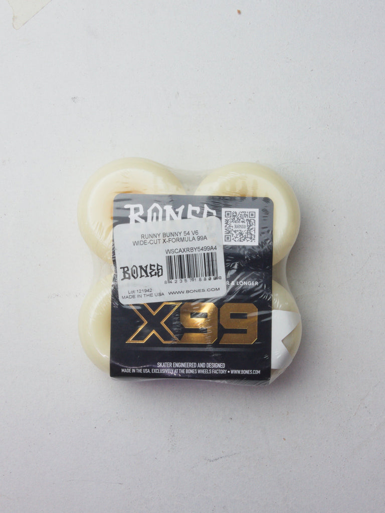 54 mm bones wheels - runny bunny - x99 formula v6 widecut 99a - 54mm - skateboard small parts grind supply company uk
