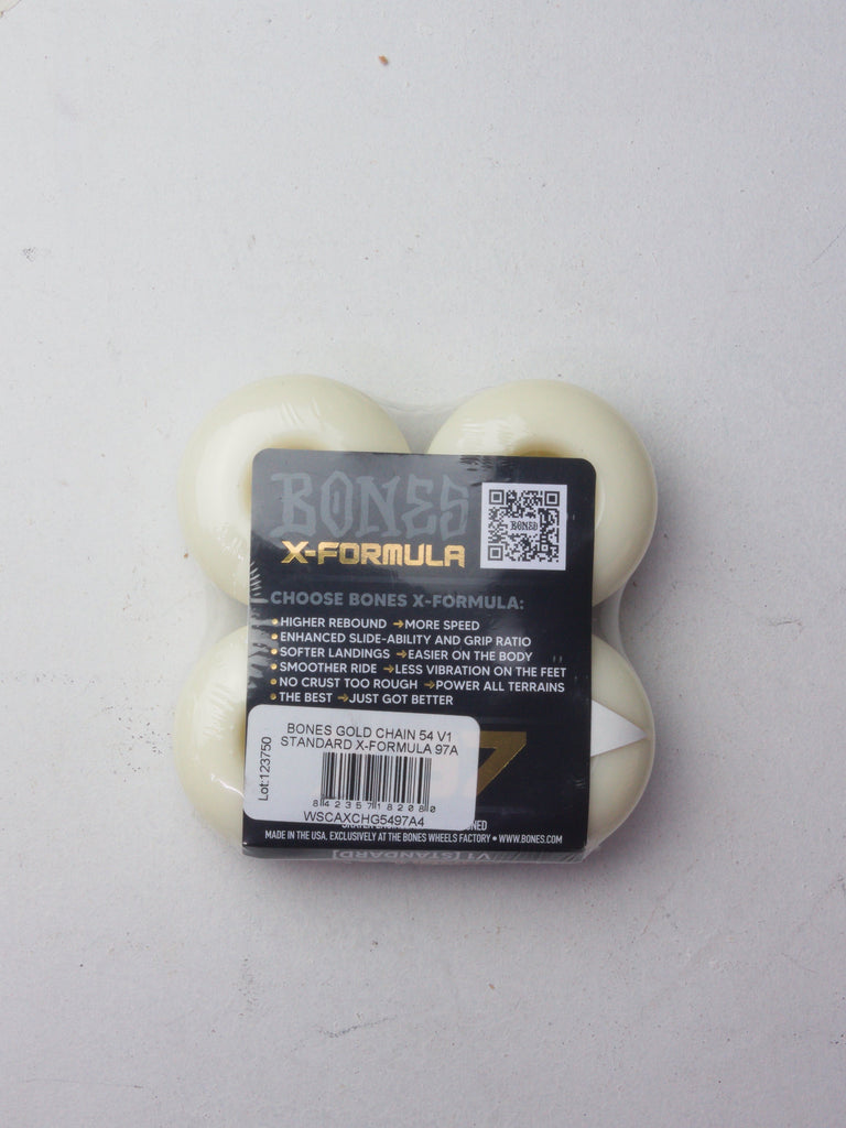 54 mm bones wheels - x formula v1 standard 97a - gold chain - mm - skateboard small parts grind supply company uk