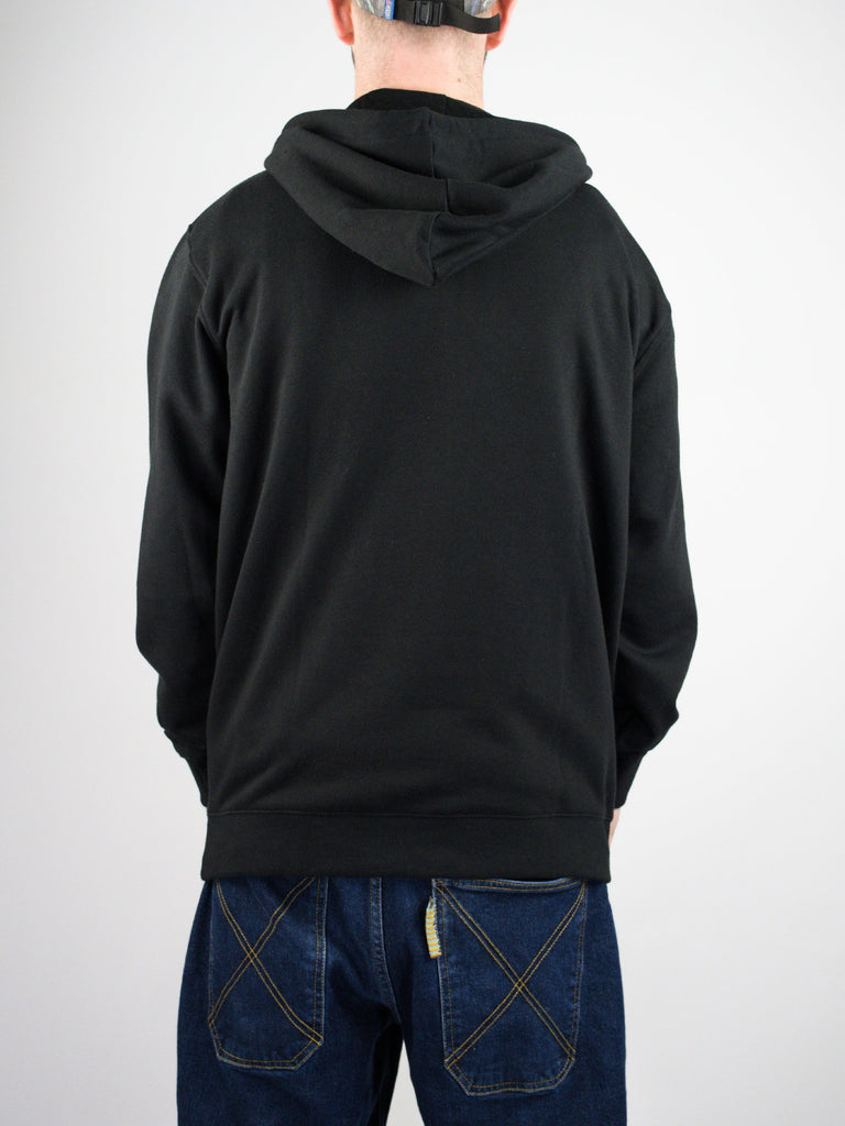 Black hooded sweatshirt shown from behind.