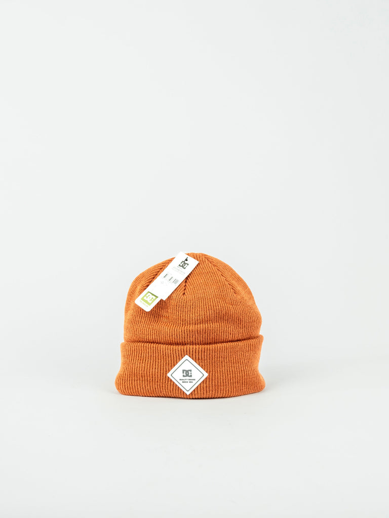 Orange Knit Label Beanie from Dc Shoes with White Square Logo Patch in Auburn Color