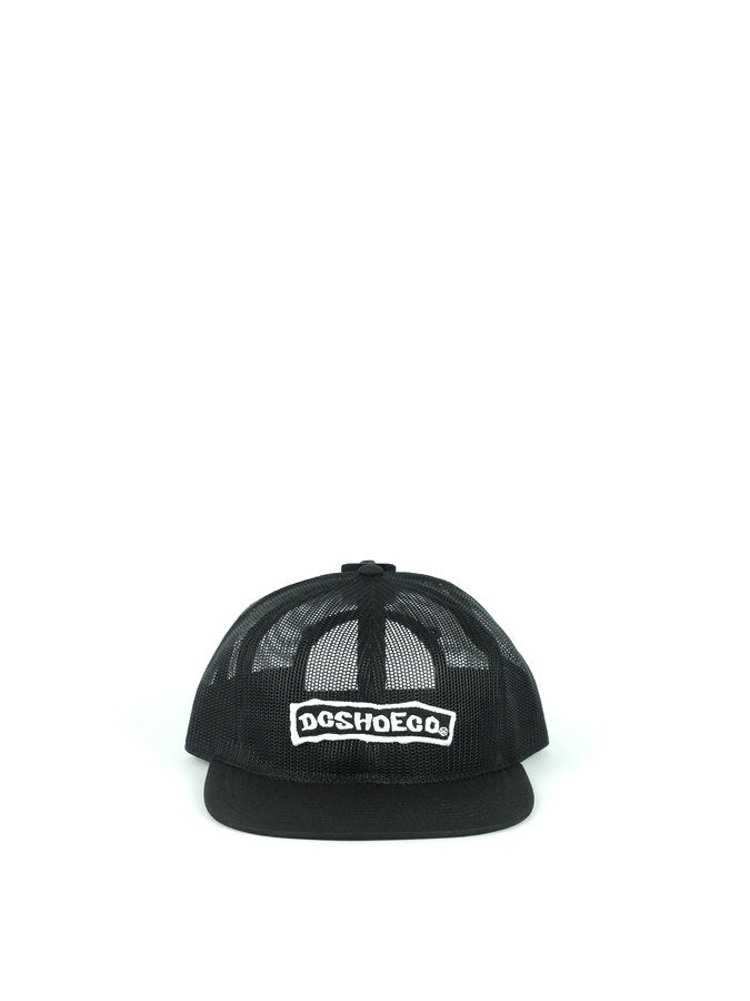 Black mesh trucker snapback hat with DC Shoes logo patch from an online skateboard shop