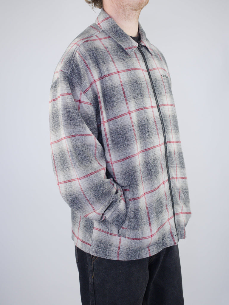 Xl dc shoes - mineral flannel zip through over shirt - heather grey / red last one xl shirts & tops grind supply company uk
