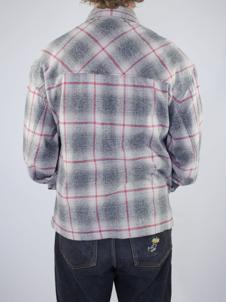 Xl dc shoes - mineral flannel zip through over shirt - heather grey / red last one xl shirts & tops grind supply company uk