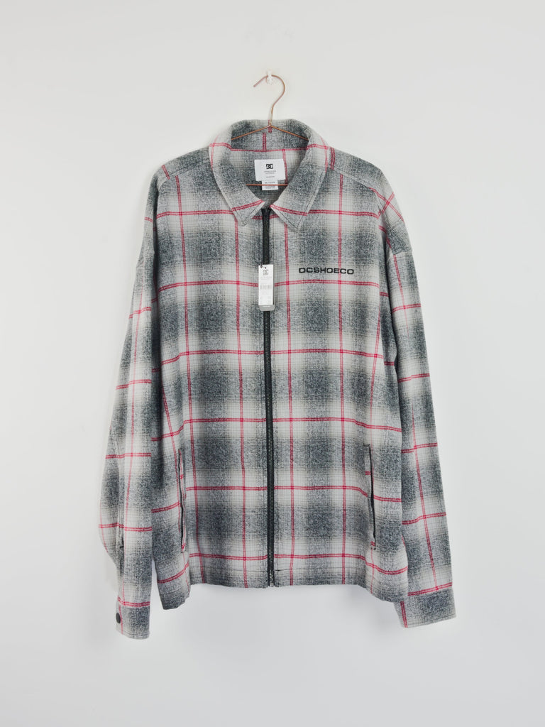 Xl dc shoes - mineral flannel zip through over shirt - heather grey / red last one xl shirts & tops grind supply company uk