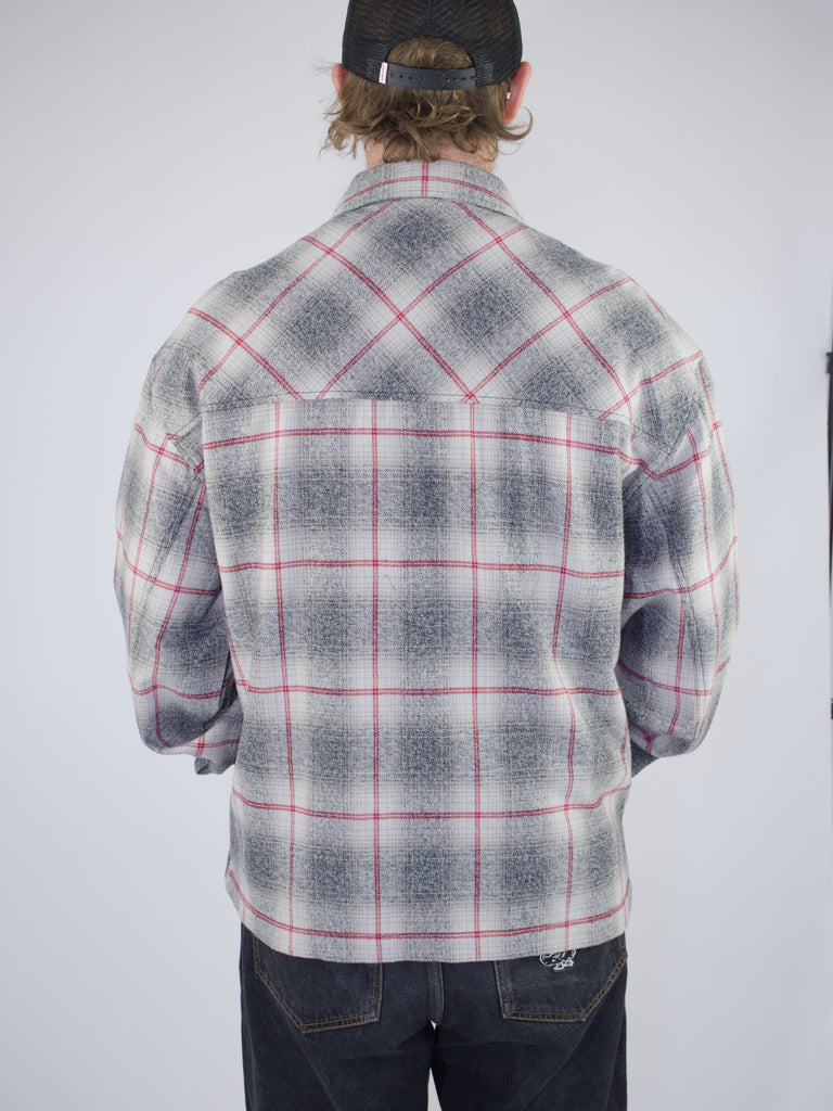Xl dc shoes - mineral flannel zip through over shirt - heather grey / red last one xl shirts & tops grind supply company uk