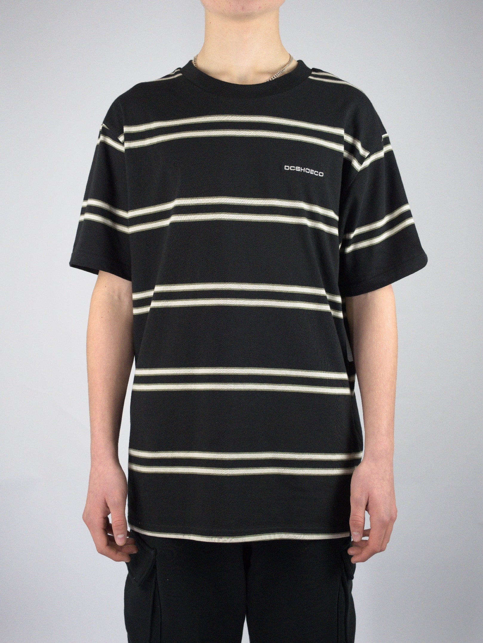 Dc shoes - portside stripe tee shirt - black white tan