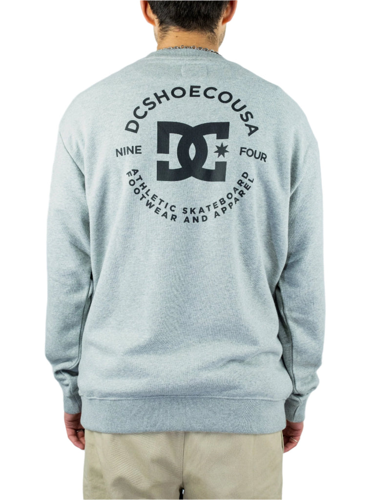 Gray terry cloth crew sweatshirt featuring DC Shoes Star Pilot logo on the back