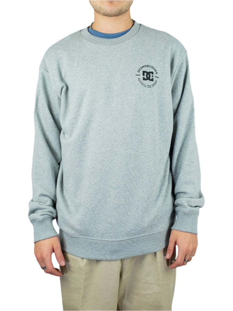 Light gray terry cloth crew sweatshirt featuring small DC logo, Star Pilot design, Heather Grey