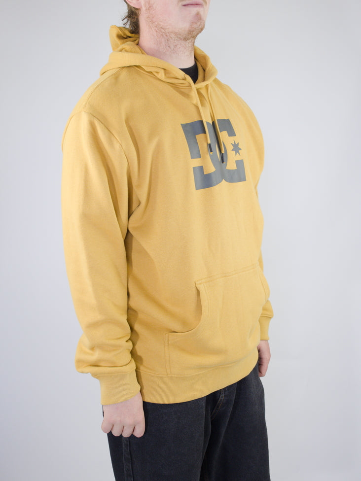 Yellow DC logo hoodie sweatshirt.