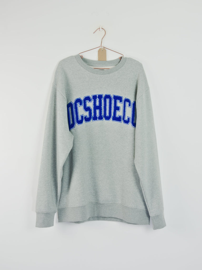 L dc shoes - varisty crew neck sweatshirt heather grey - last one large grind supply company uk